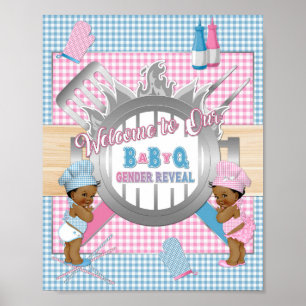 Poster Sexo Revela Cor de Rosa Azul Gingham Bebê Q CHURRA