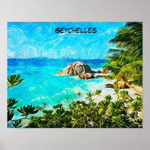 Poster Seychelles Pintura Tropical a Óleo – Ilha Vibrante