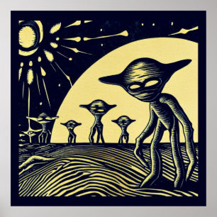 Poster SF - Aliens Em Um Corte De Madeira De Planeta Estr