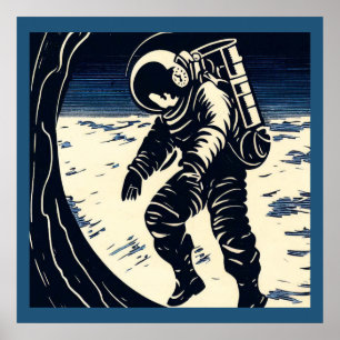 Poster SF - Astronauta no Spacewalk Woodcut 3