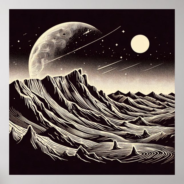 Poster SF Mars Landscape Woodcut 3 (Frente)