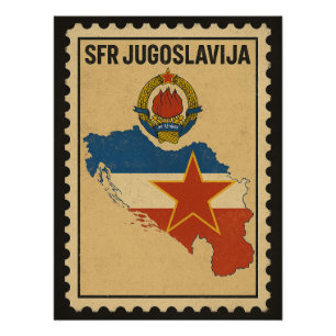 Póster SFR Iugoslávia Mapa Socialista Vintage Selo