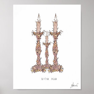 Poster Shabbat Candles Floral