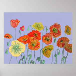 Poster Shabby Aqua Orange Watercolor Lavanda Poppy
