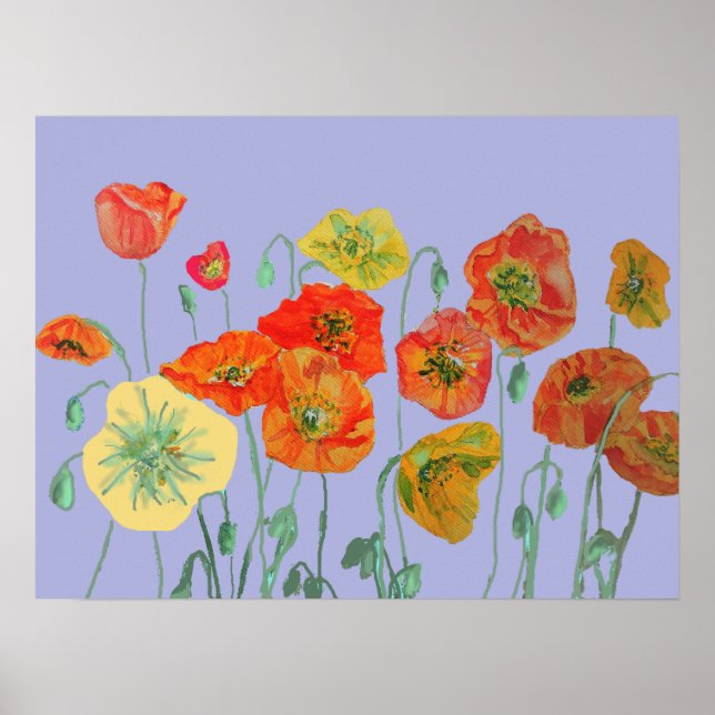Poster Shabby Aqua Orange Watercolor Lavanda Poppy (Frente)