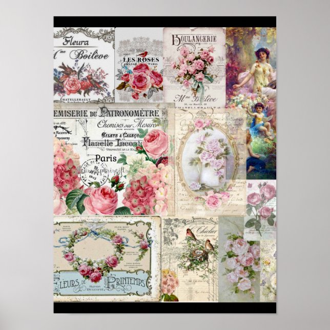 Poster Shabby chic collage,country victorian,decoupage, b (Frente)