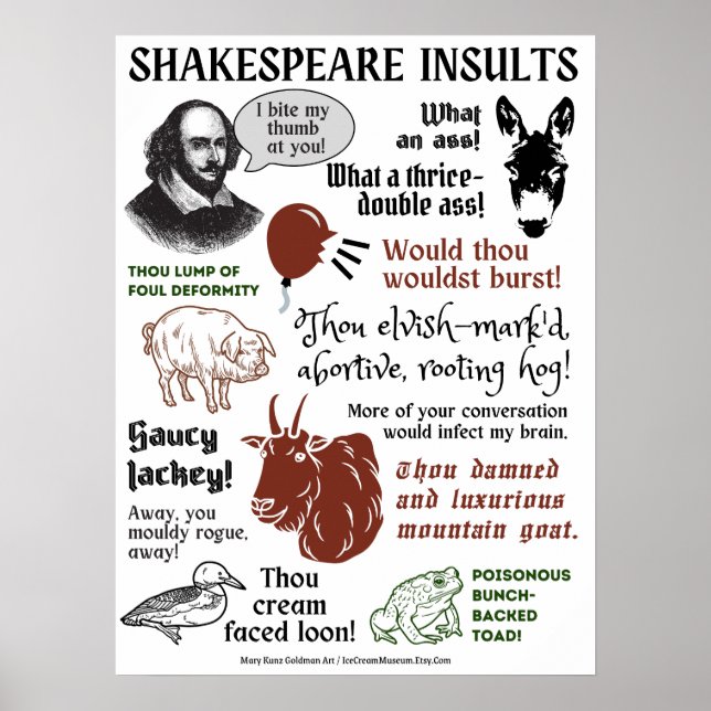 Poster Shakespeare insultos Engraçada Citação da Literatu (Frente)