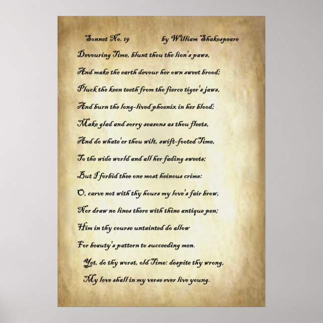 Poster Shakespeare Sonnet 19 (Frente)