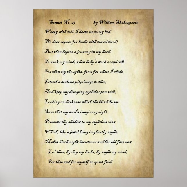 Poster Shakespeare Sonnet 27 (Frente)