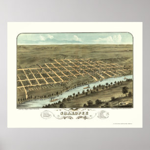 Póster Shakopee, mapa panorâmico do manganês - 1869