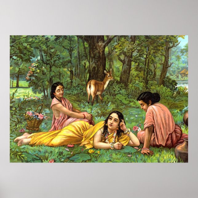 Poster Shakuntala Patralekhana por Raja Ravi Varma (Frente)