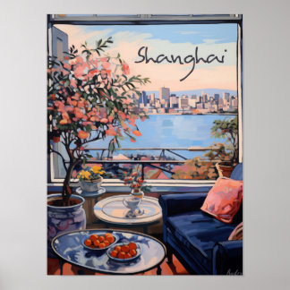 Poster Shanghai China Travel City Art Painting Aesthetic