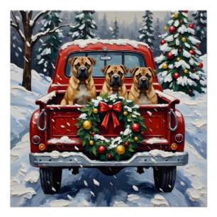 Póster Shar Pei Natal Caminhão Vermelho Feriado