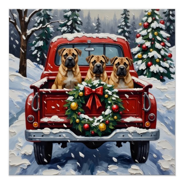 Póster Shar Pei Natal Caminhão Vermelho Feriado (Frente)