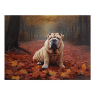 Póster Shar Pei no outono deixa cair inspiração