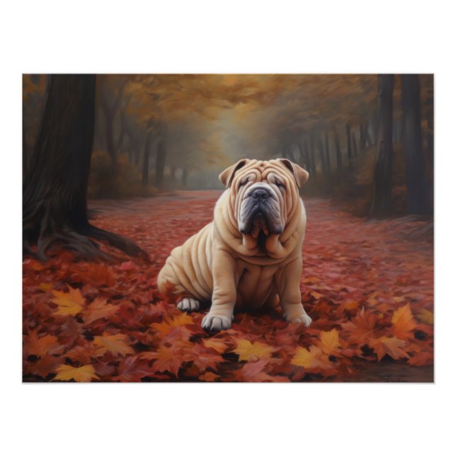 Póster Shar Pei no outono deixa cair inspiração (Frente)