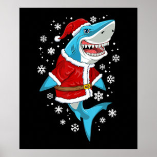 Poster Shark Christmas Gift Boys Kids Santa Sharkmas Xmas