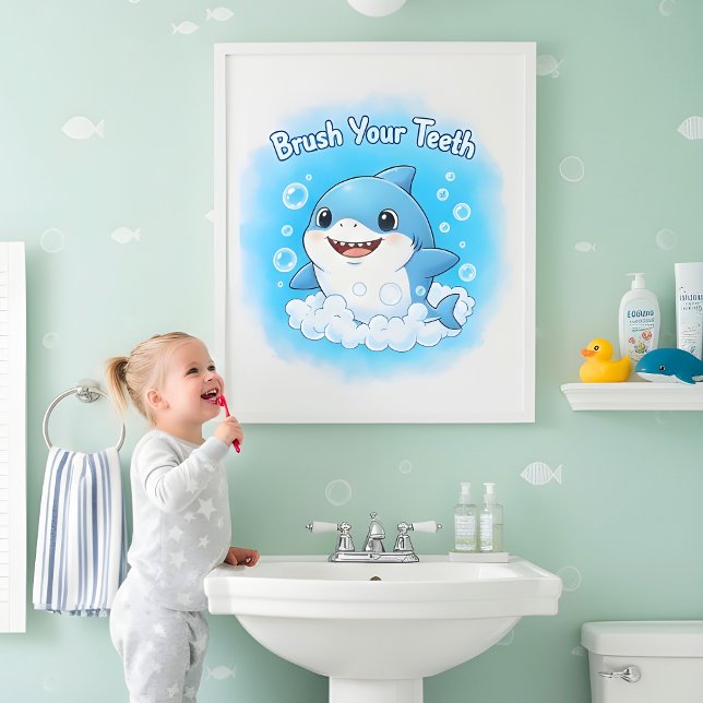 Poster Shark Splash Kids Bathroom Wall Art (Criador carregado)