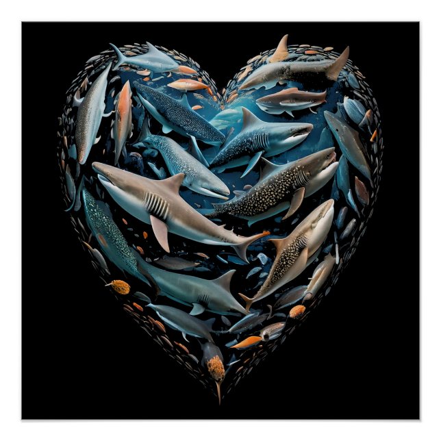 Póster Sharks Ocean Beach Lovers Love Heart (Frente)