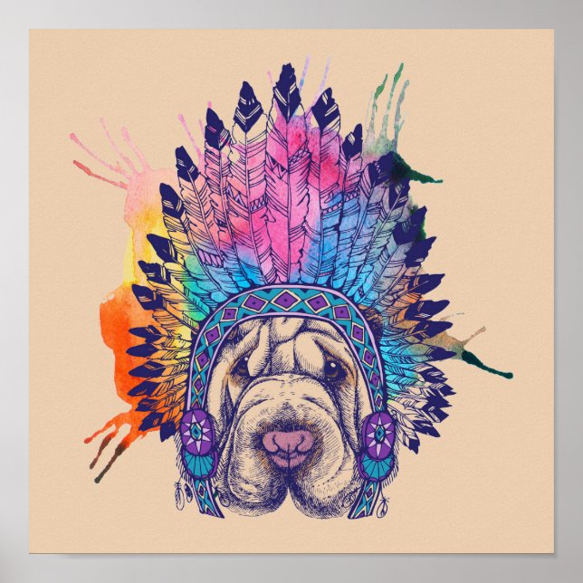 Poster Sharpei - Chefe Indígena Nativo Americano (Frente)