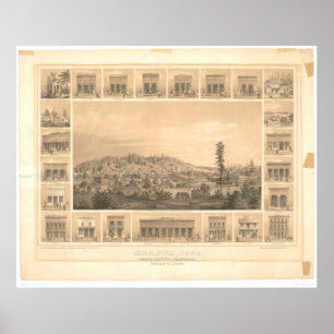 Poster Shasta, CA. Mapa Panorâmico 1856 (1612A)