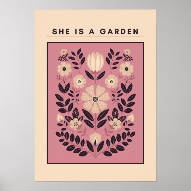 Poster She Is a Garden – Botanical Wall Art (Blush) (Frente)