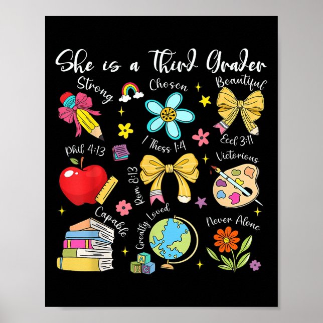 Poster She Is A Third Grader Bible Verses Back To School  (Frente)