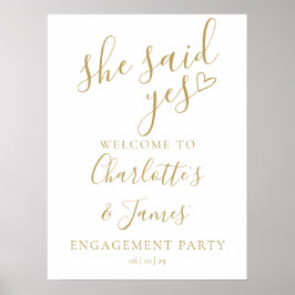 Poster She Said Yes Engagement Party Gold Welcome Sign