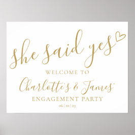 Poster She Said Yes Engagement Party Gold Welcome Sign
