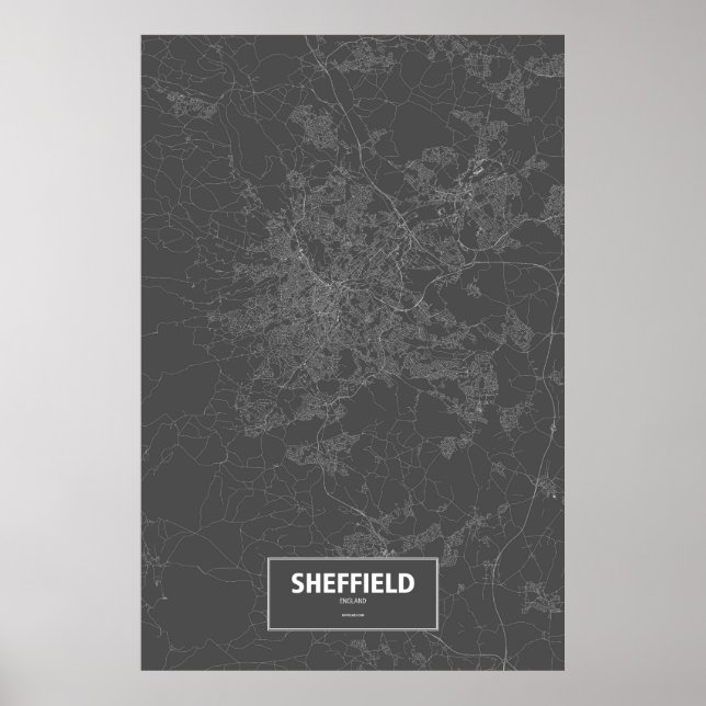 Poster Sheffield, Inglaterra (branco a preto) (Frente)