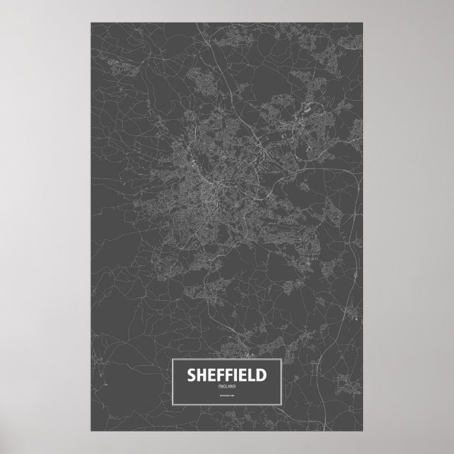 Poster Sheffield, Inglaterra (branco no preto) (Frente)