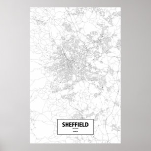 Póster Sheffield, Inglaterra (preto no branco)