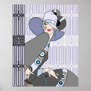 Poster Shelby, 1920s Art Deco Lady in Mauve and Gray