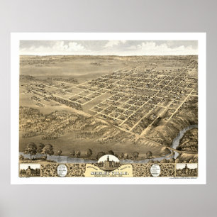 Poster Shelbyville, Mapa Panorâmico do IL - 1869