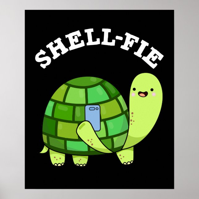 Poster Shell-fie Funny Tortoise Selfie Pun Dark BG (Frente)