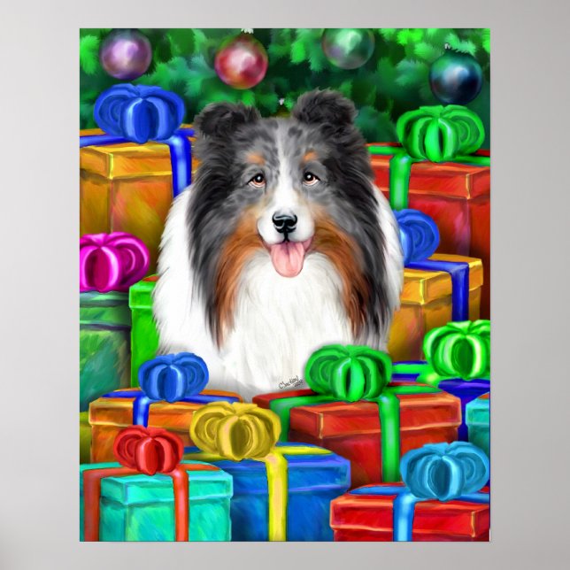 Póster Sheltie Christmas Open Dons Blue Merle (Frente)