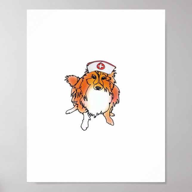 Poster Sheltie Dog in Nurse Hat - animalsinhats Classic T (Frente)