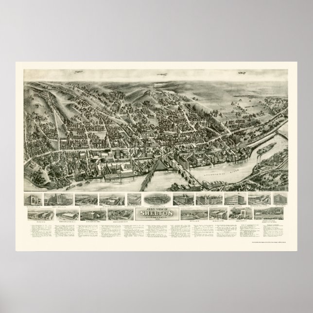 Poster Shelton, CT Mapa Panorâmico - 1919 (Frente)