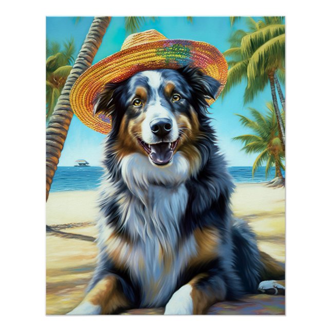 Póster Shepherd australiano On Beach Dom verão (Frente)