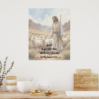 Poster Shepherd goes before them Bible Scripture