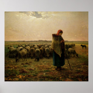 Poster Shepherdess com seu Flock, 1863