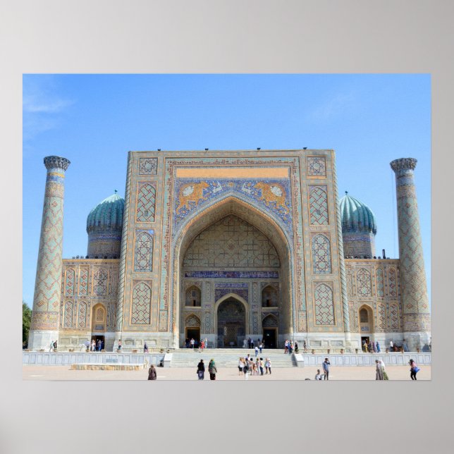 Poster Sher-Dor Madrasah em Samarkand, Usbequistão (Frente)