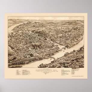 Poster Sherbrooke, Québec, Canadá Mapa Panorâmico - 1881