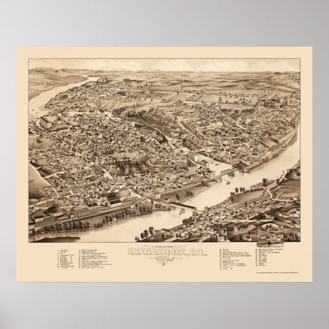 Poster Sherbrooke, Québec, Canadá Mapa Panorâmico - 1881 (Frente)