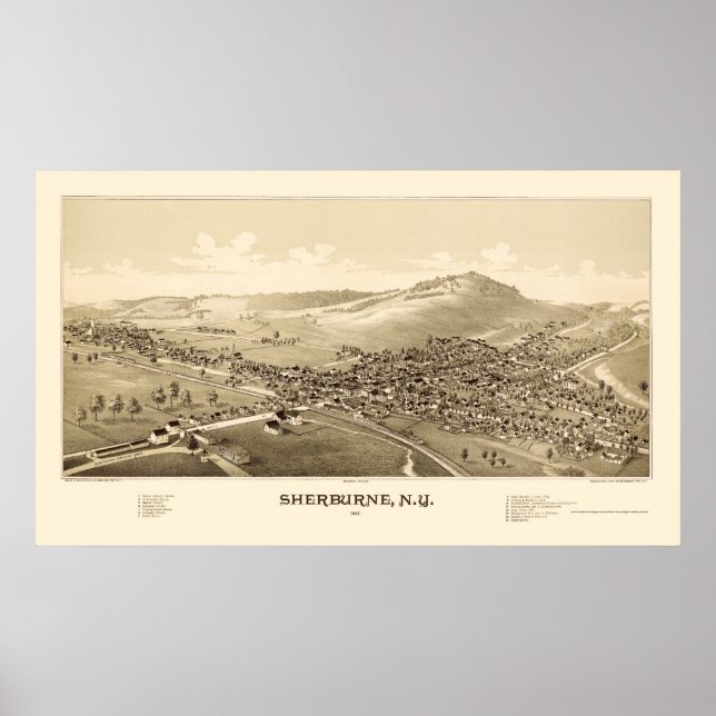 Póster Sherburne, NY Panorâmica Map - 1887 (Frente)