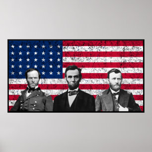Poster Sherman, Lincoln e Grant com fronteira negra