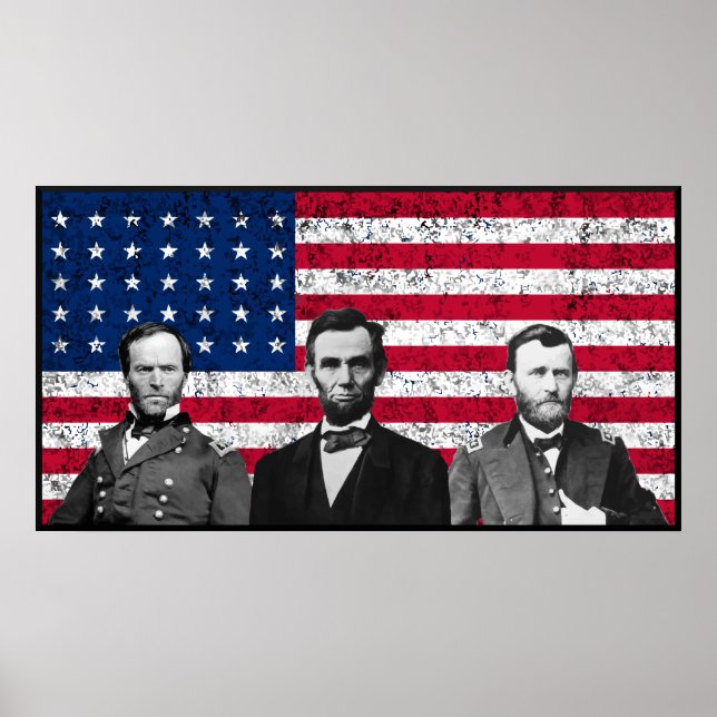 Poster Sherman, Lincoln e Grant com fronteira negra (Frente)