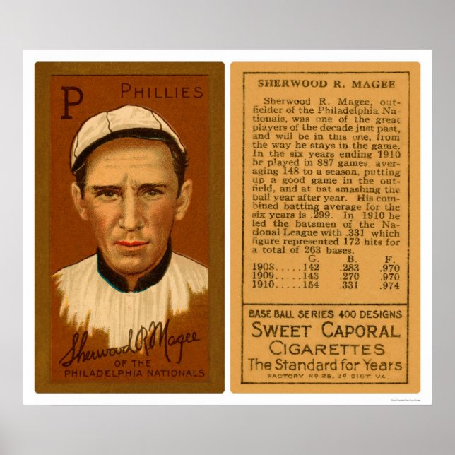 Poster Sherry Magee Phillies Baseball 1911 (Frente)