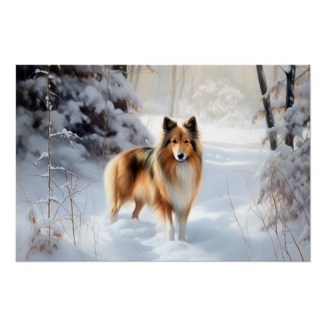 Póster Shetland Sheepdog Deixe-o nevar no Natal (Frente)