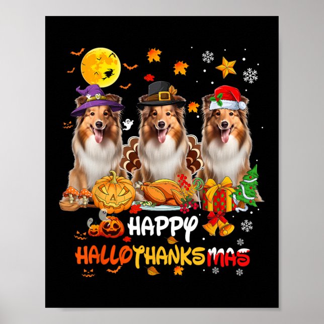Poster Shetland Sheepdog Dog Feliz Dia das Bruxas (Frente)